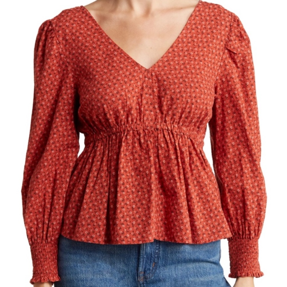 Madewell Tie-Back Peplum Long Sleeve Cropped Ditzy Floral Blouse Women’s Sz Med‎